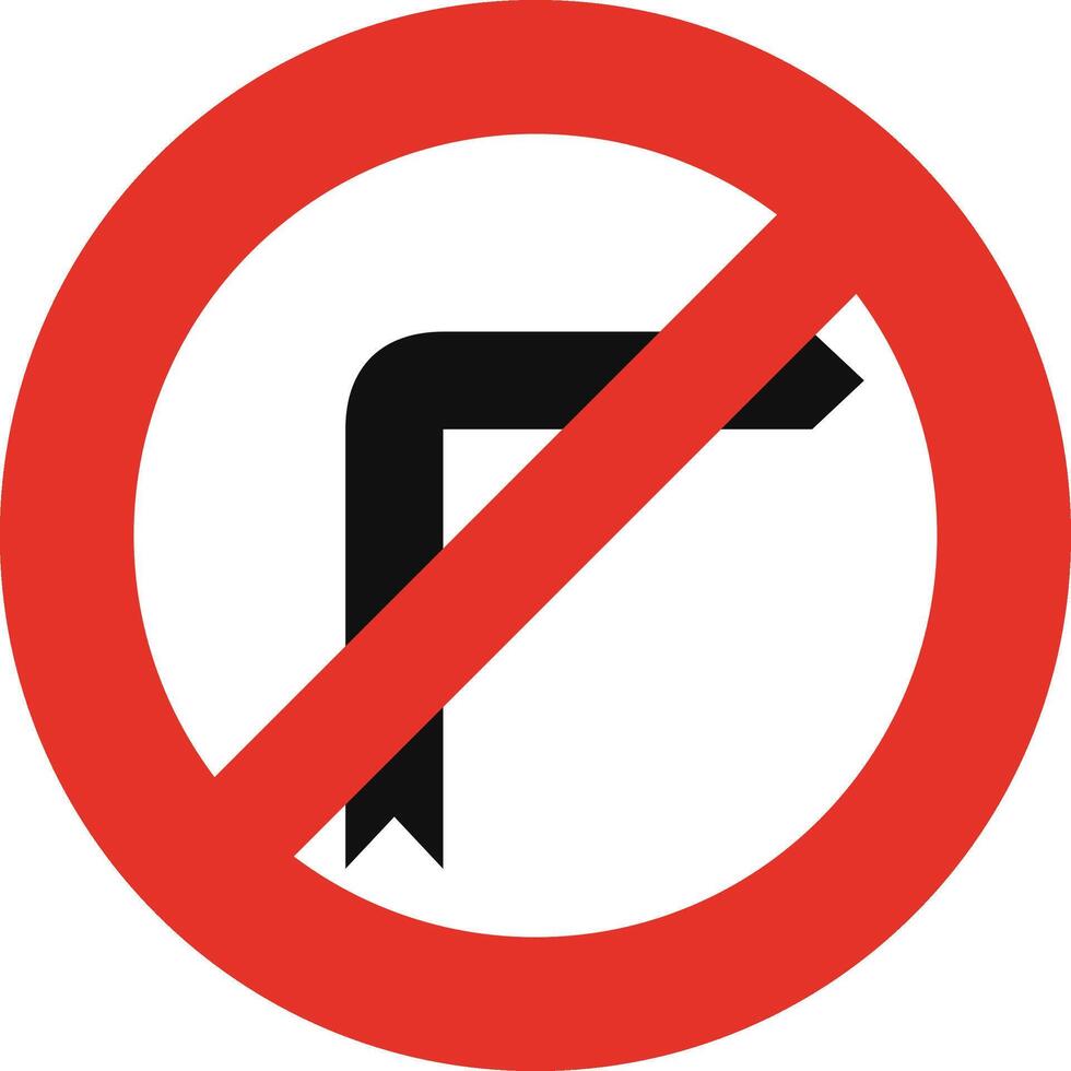 Rounded traffic signal in white and red, isolated on white background. Right turn prohibited vector