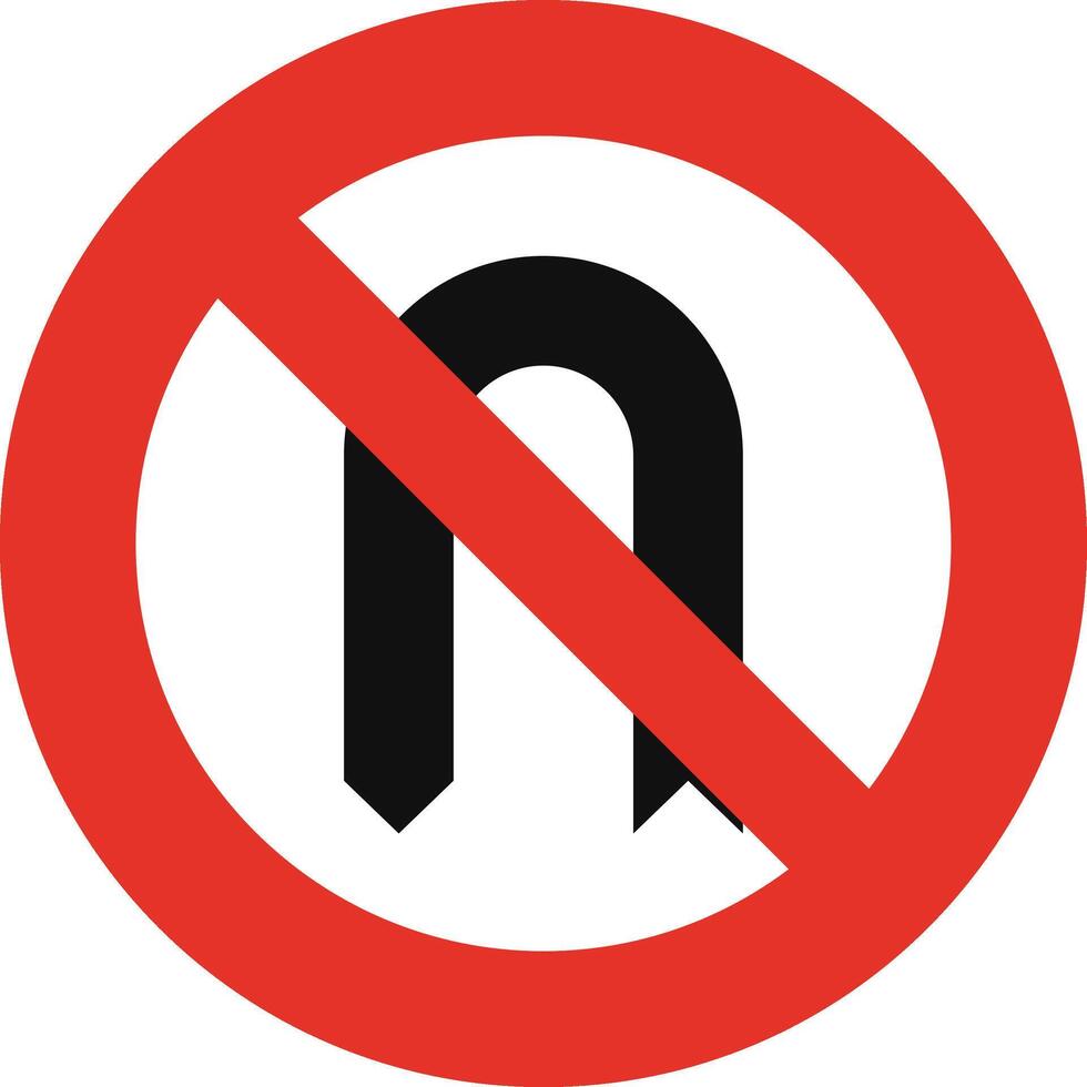 Rounded traffic signal in white and red, isolated on white background. U-Turn prohibited vector