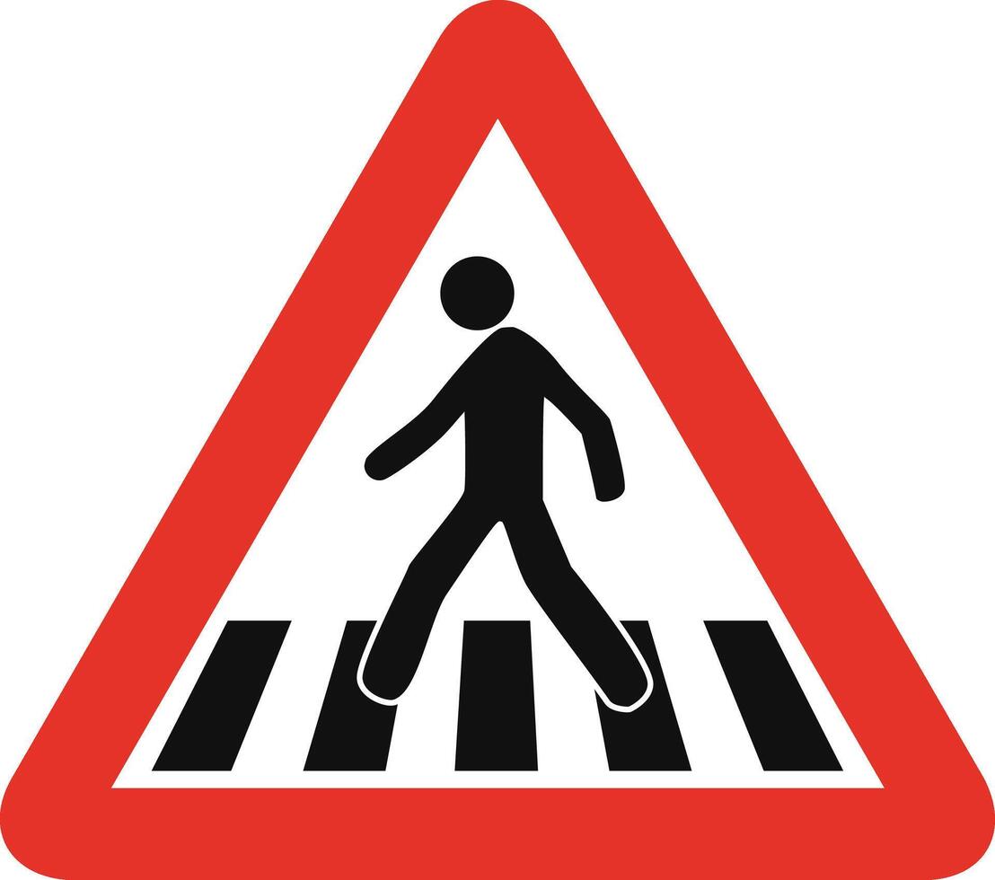 Triangular traffic signal in white and red, isolated on white background. Warning of pedestrian crossing vector
