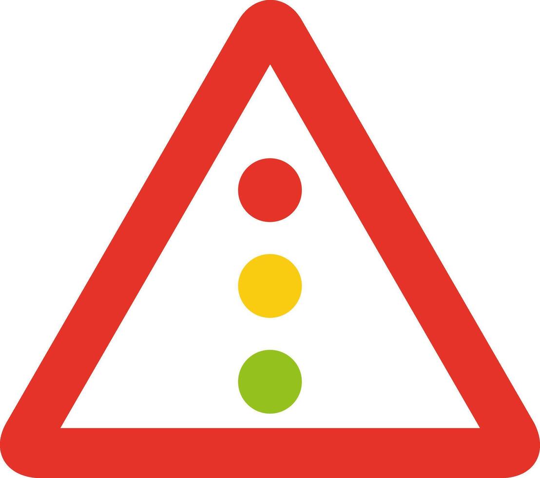 Triangular traffic signal in white and red, isolated on white background. Warning of traffic lights ahead vector