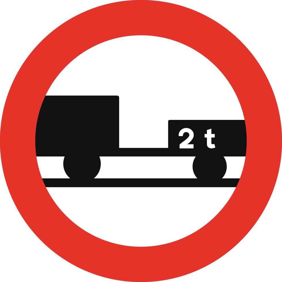 Rounded traffic signal in white and red, isolated on white background. Entry prohibited for motor vehicles with trailer vector