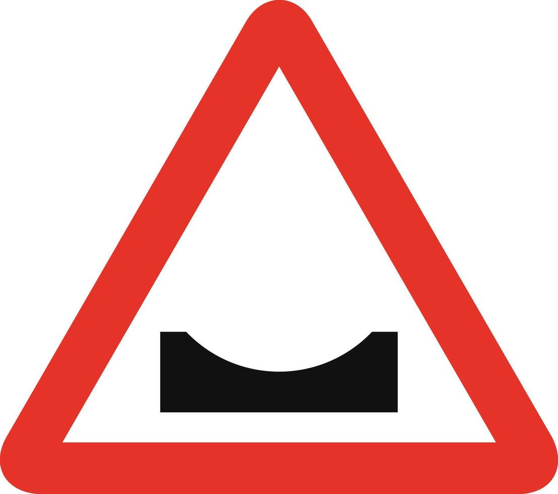 Triangular traffic signal in white and red, isolated on white background. Warning of dangerous dip vector