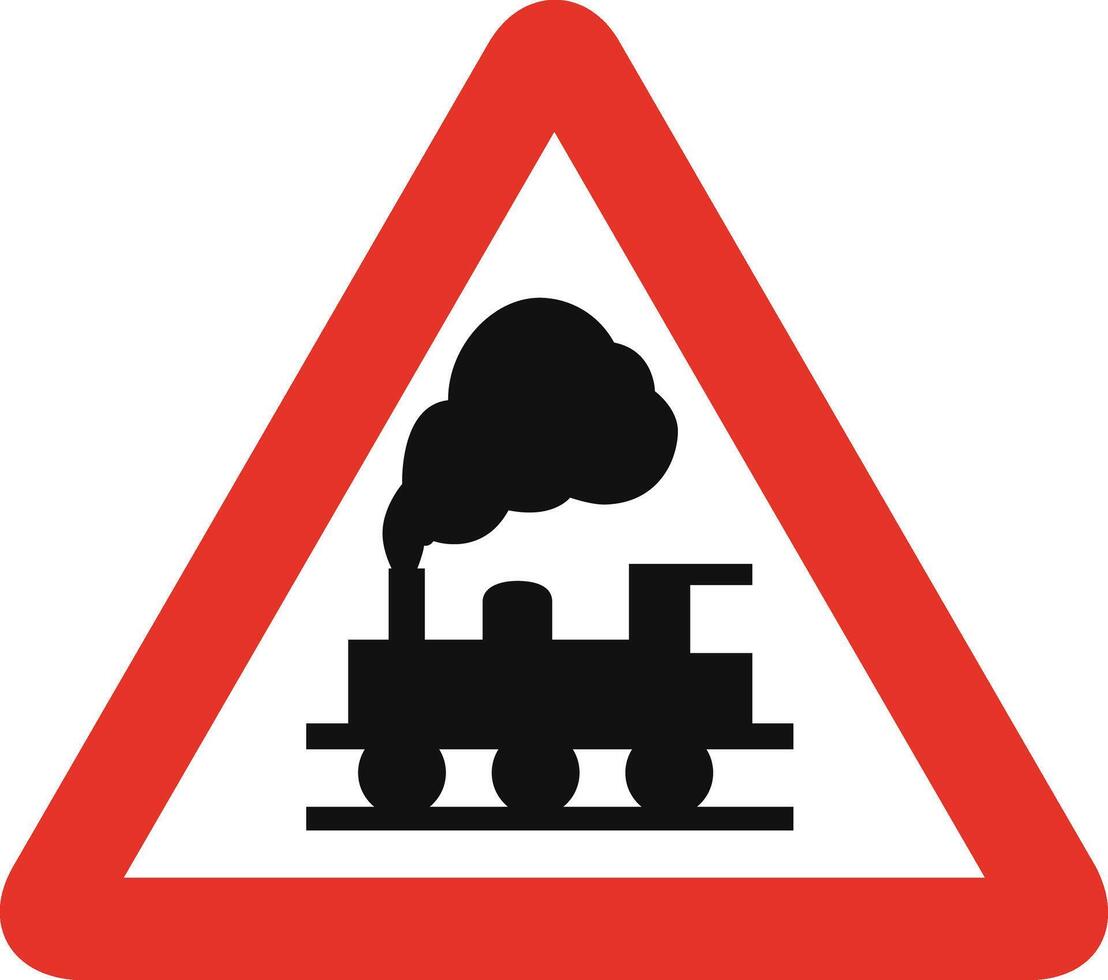 Triangular traffic signal in white and red, isolated on white background. Warning of unguarded railway crossing vector