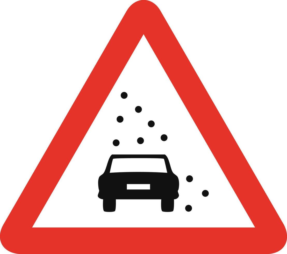 Triangular traffic signal in white and red, isolated on white background. Warning of reduced visibility vector