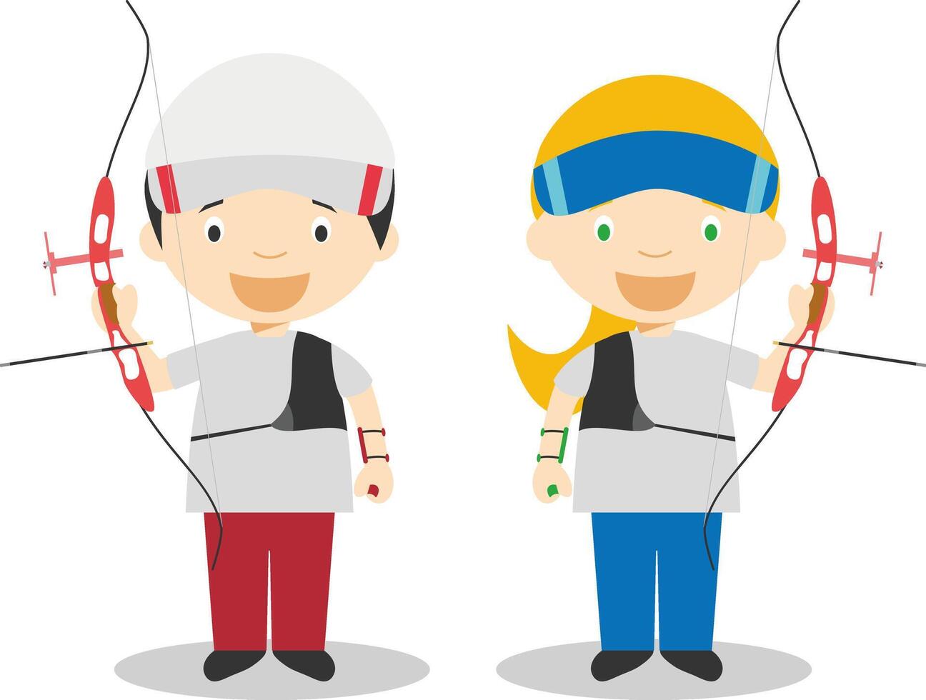 Sports illustrations. Archery male and female cartoon characters vector