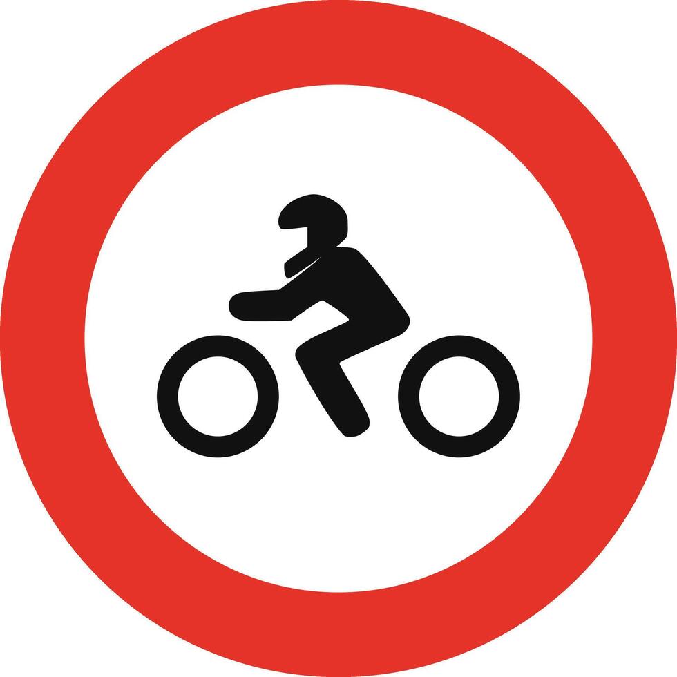Rounded traffic signal in white and red, isolated on white background. Entry prohibited for motorcycles vector