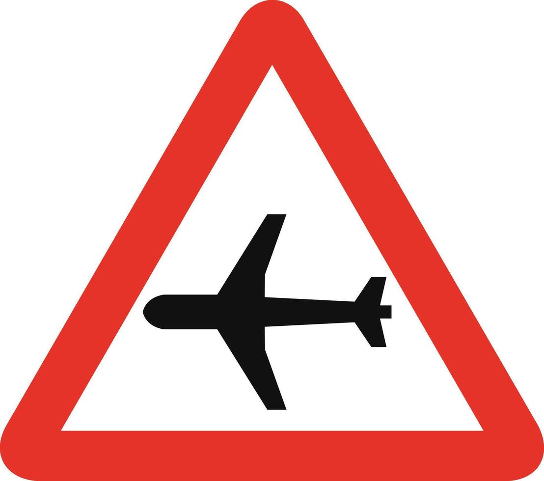 Triangular traffic signal in white and red, isolated on white background. Warning of low flying aircrafts vector