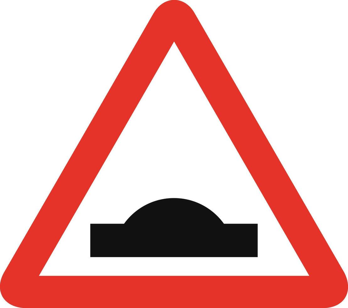 Triangular traffic signal in white and red, isolated on white background. Warning of road hump vector