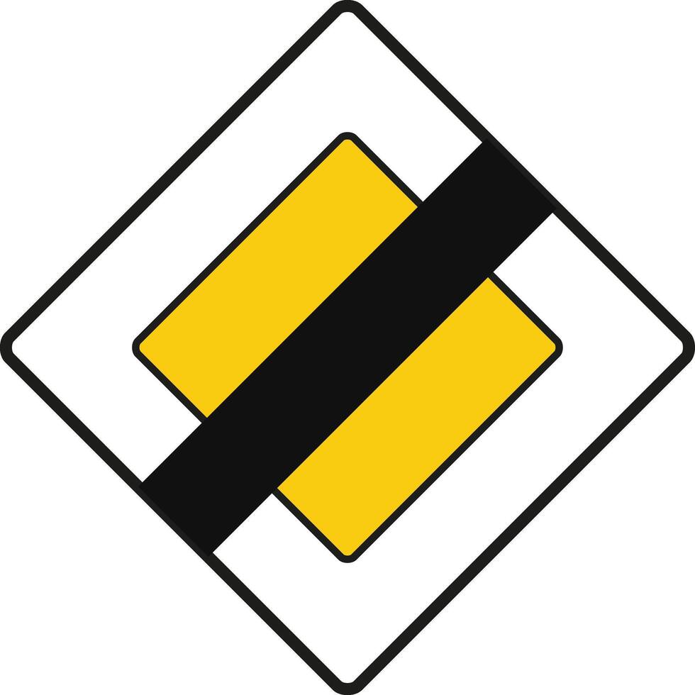 Rhomboid traffic signal in white and yellow, isolated on white background. End of priority road vector