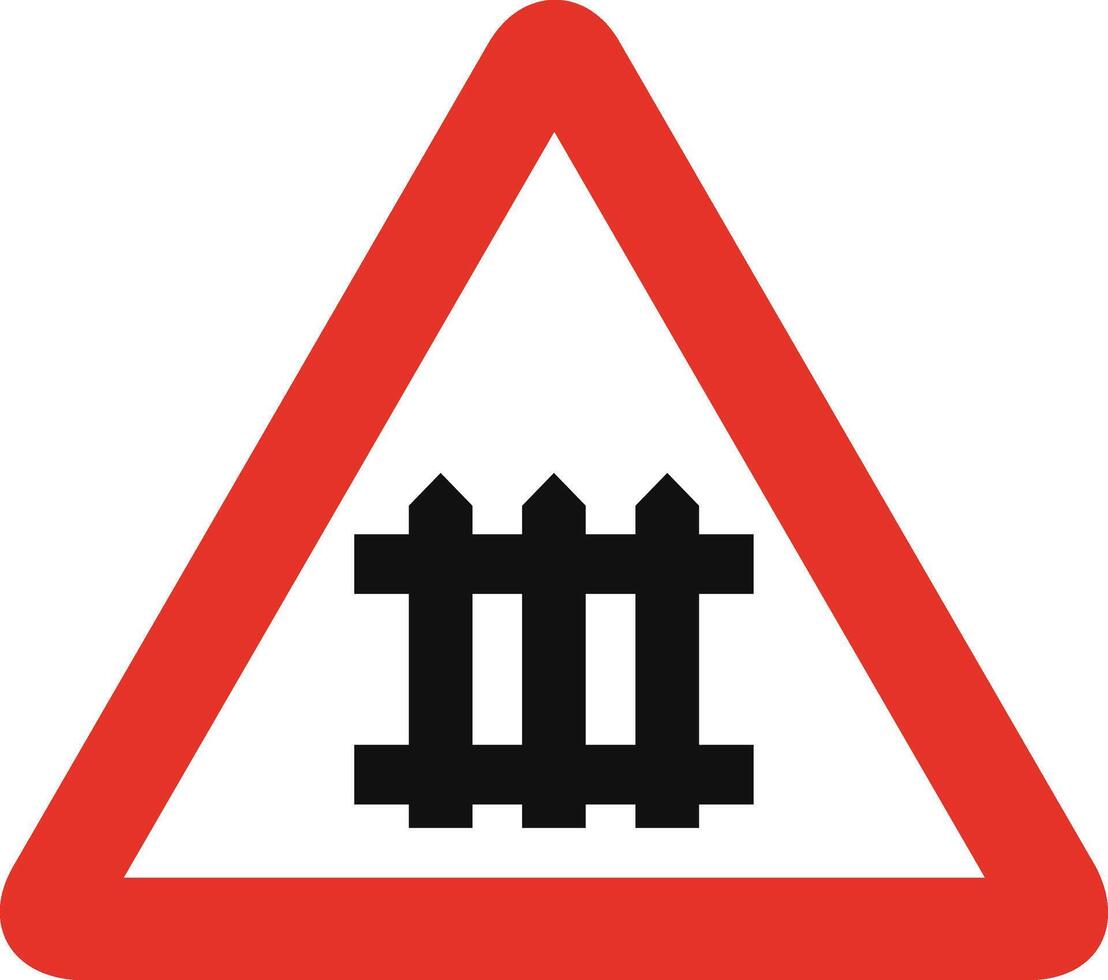 Triangular traffic signal in white and red, isolated on white background. Warning of guarded railway crossing vector