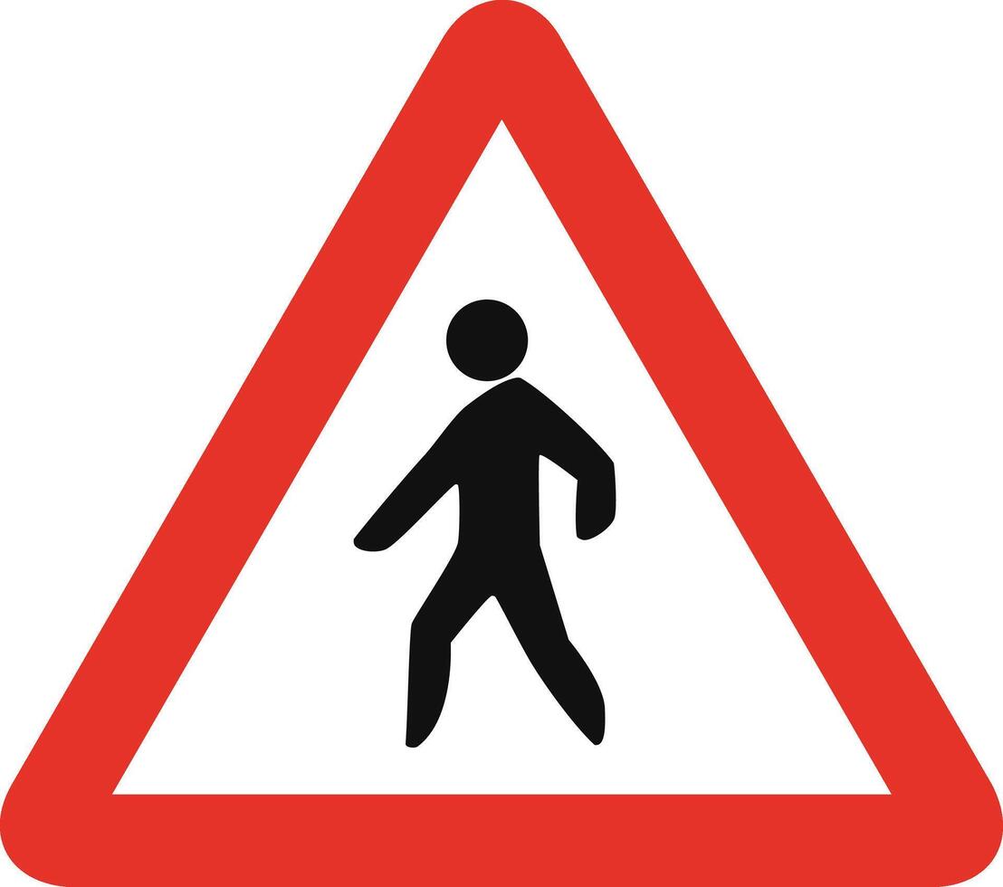 Triangular traffic signal in white and red, isolated on white background. Warning of pedestrian crossing vector
