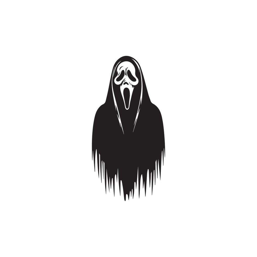 A Screaming Ghost Silhouette - Halloween Clipart illustration in black and white vector