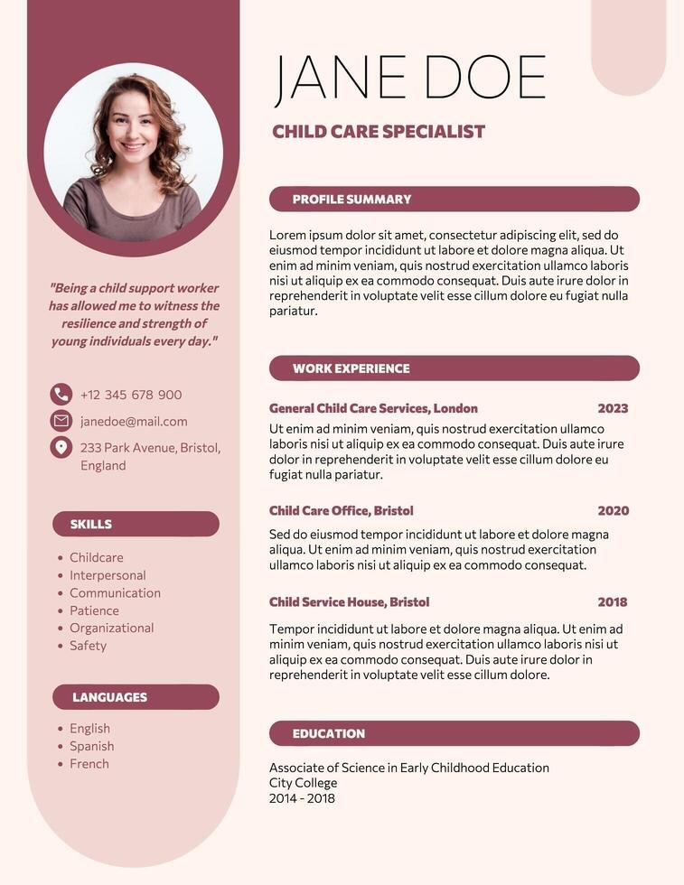 Calm Theme Resume for Child Service template