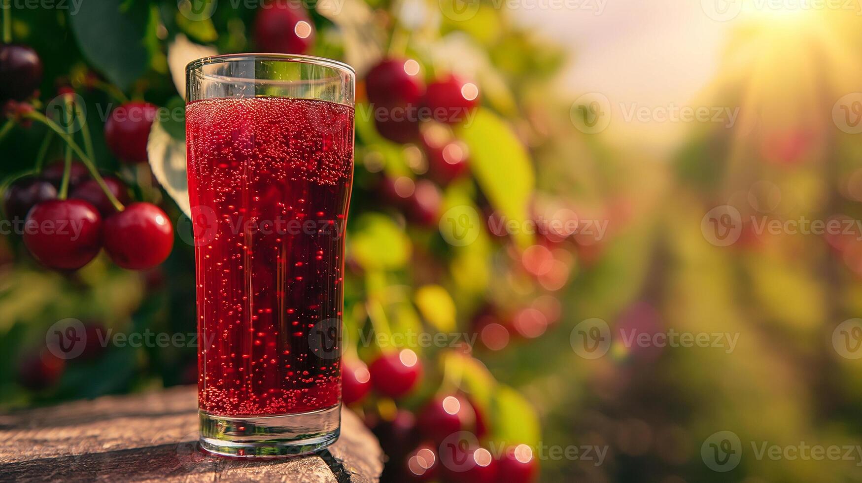 Fresh cherry juice with cherry on a background photo