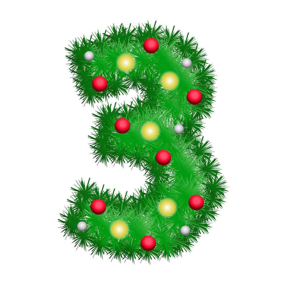 Christmas Wreath Fir Numbers 3 vector