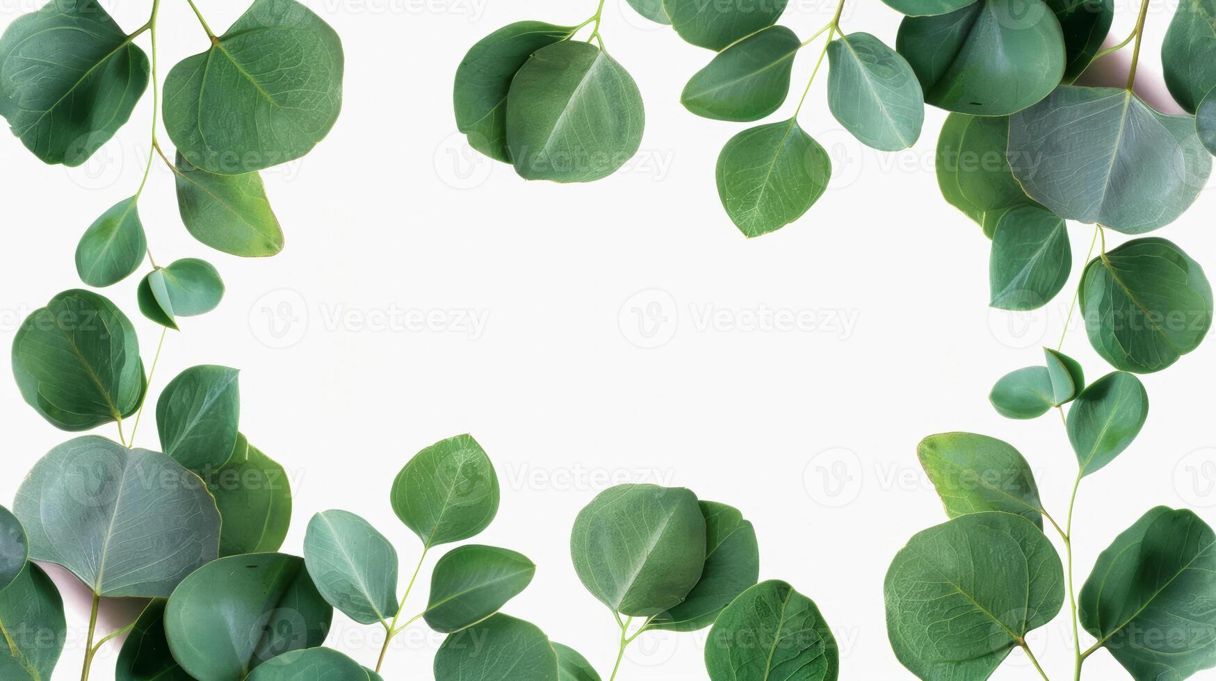 Eucalyptus leaf frame on white background photo