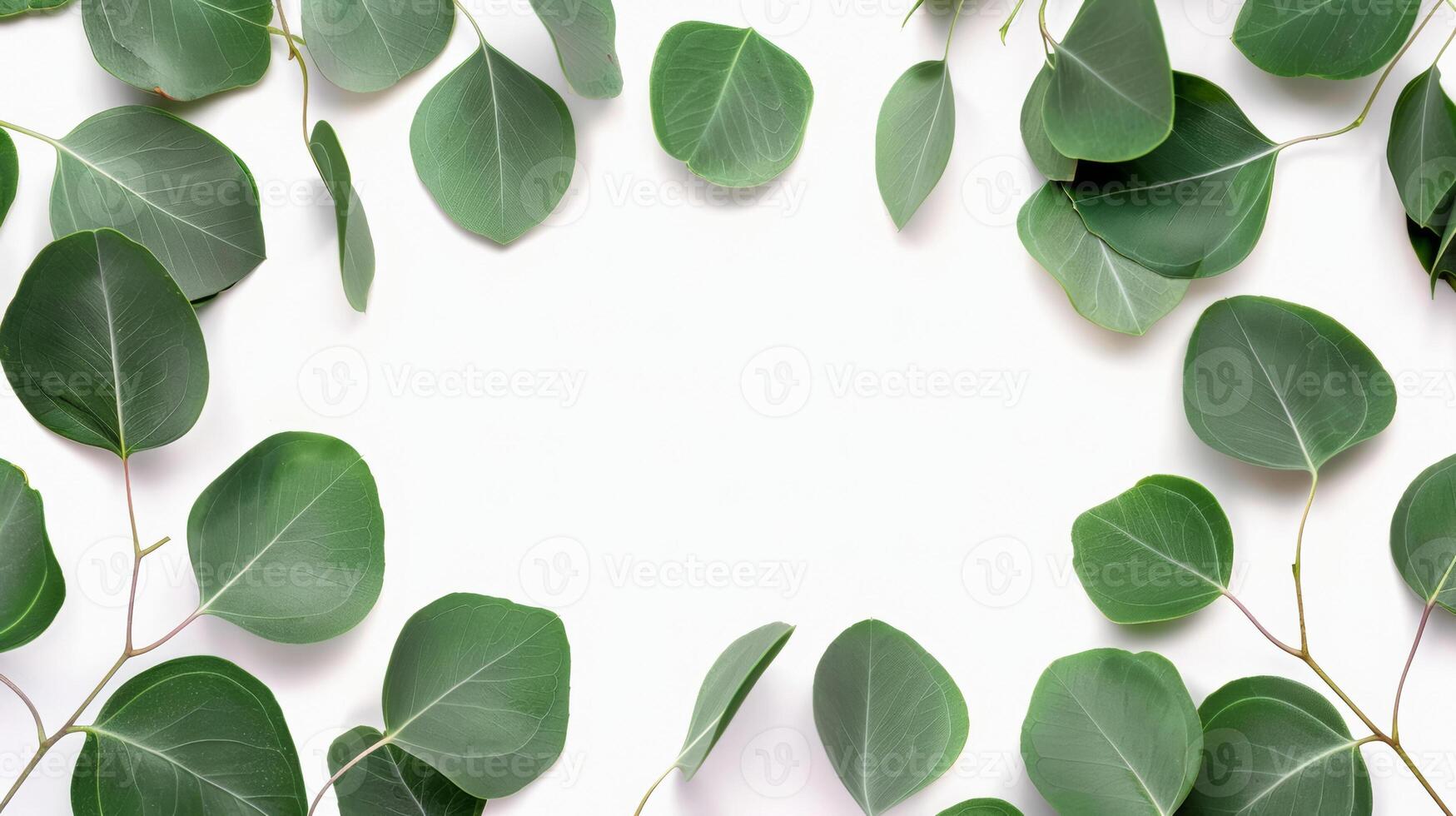 Eucalyptus leaf frame on white background photo