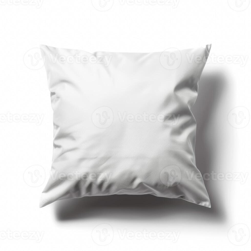 White, fluffy pillow isolated on a white background, evoking the concept of summer afternoon naps and cozy indoor comfort during hot days photo