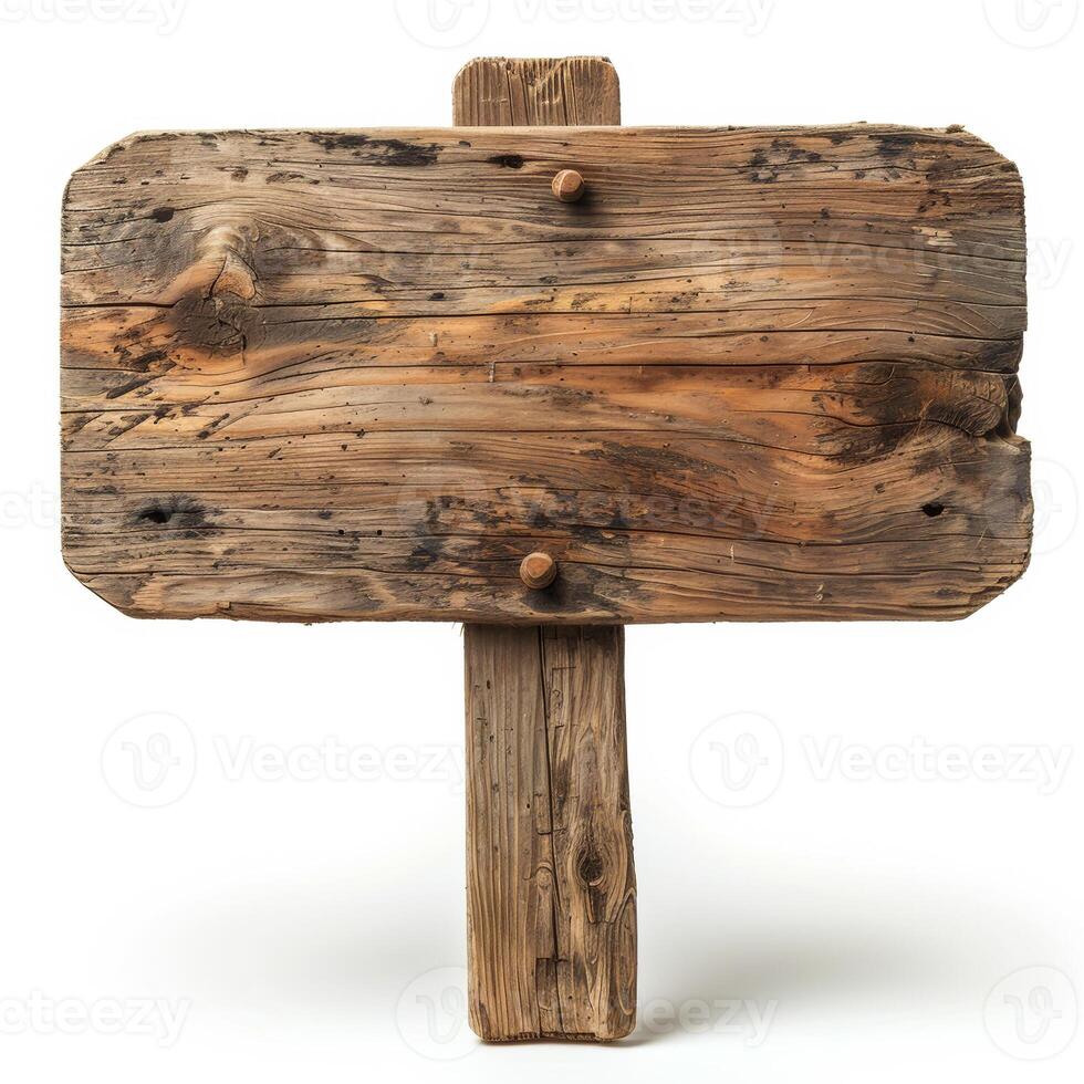 Vintage wooden signboard isolated on white background, concept for rural summer events, direction pointers for outdoor festivals, or eco friendly signage options photo