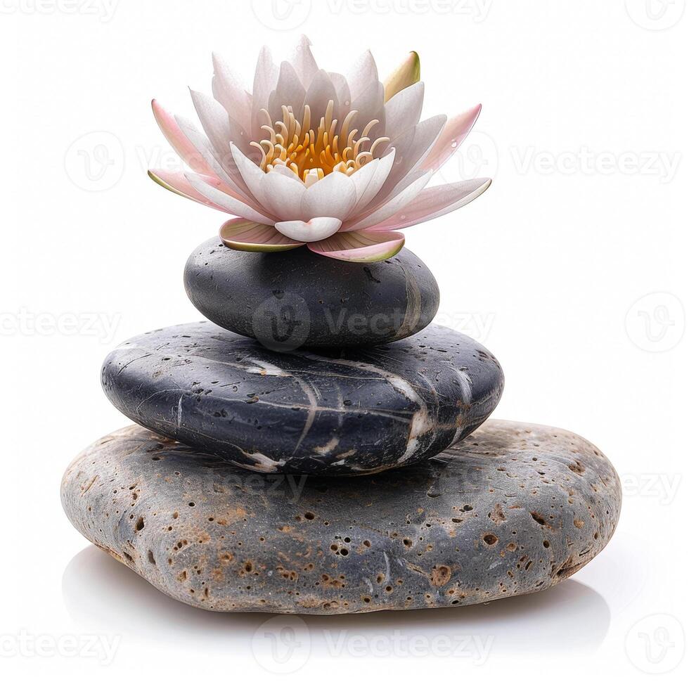 Zen meditation stack os stones with lotus on top photo