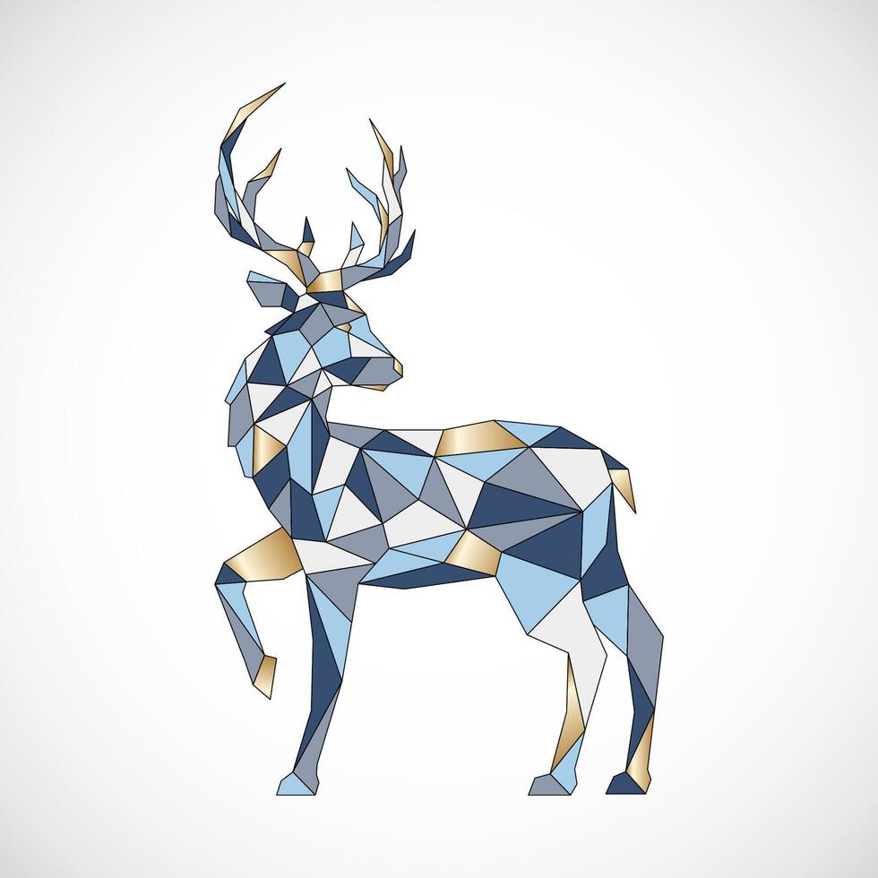 image of Geometric Deer in full growth with raised front hoof. vector
