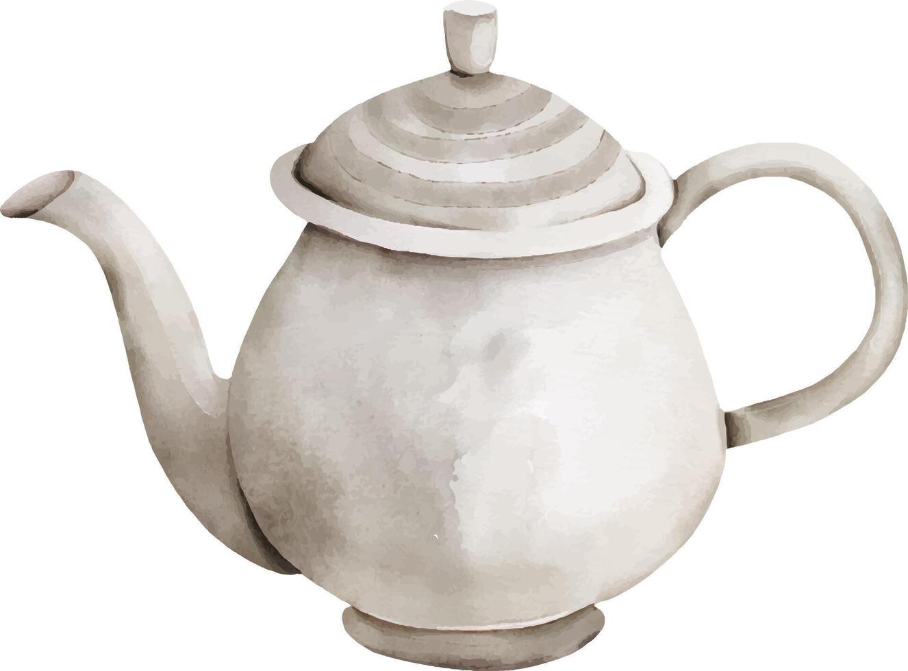white porcelain teapot, watercolor illustration vector