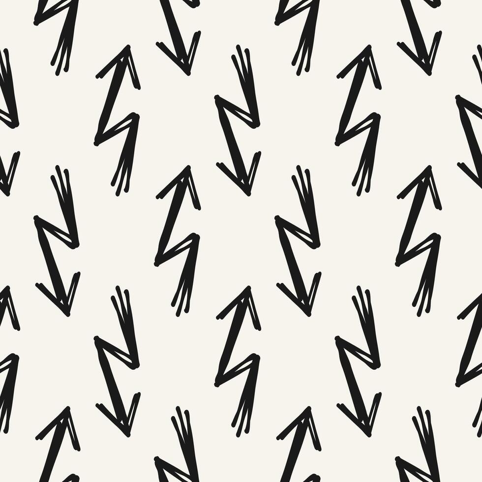 Bold hand-drawn black arrows. Sketch with grunge texture. Scribble seamless pattern. vector