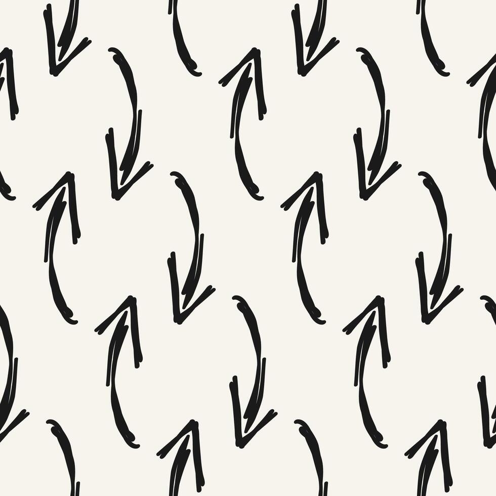 Bold geometric seamless pattern with hand drawn black arrows. Sketch with grunge texture. Scribble style. vector