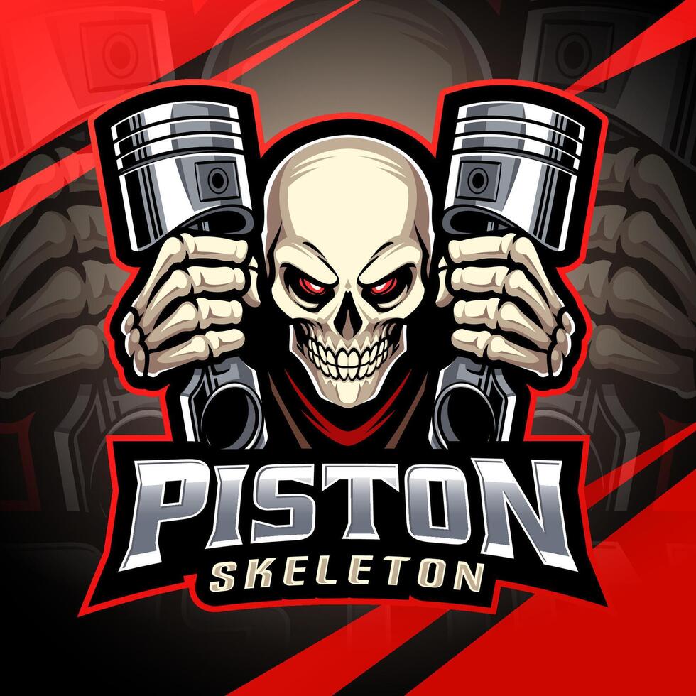 Piston skeleton esport mascot logo design vector