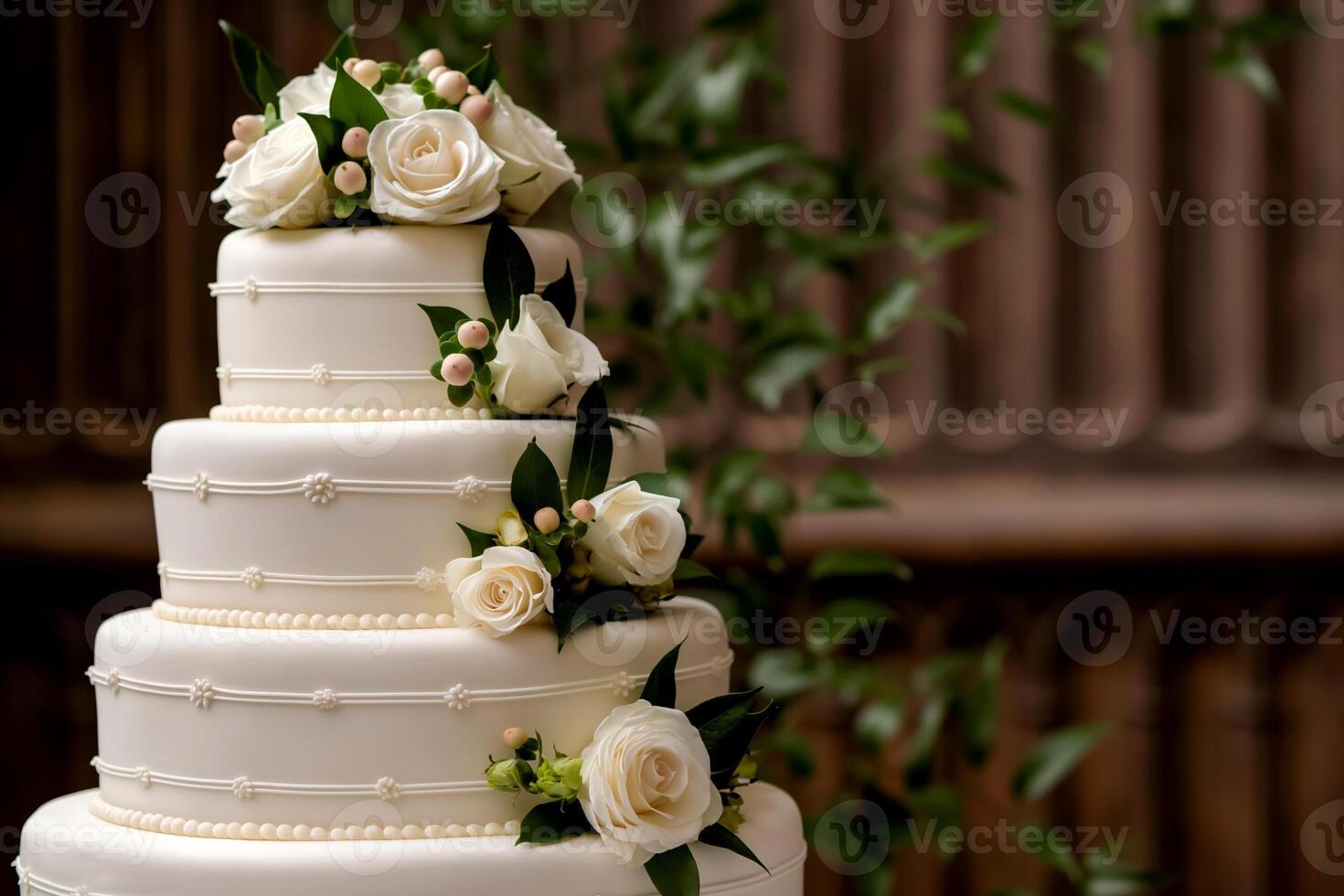 Elegant wedding cake with flowers photo