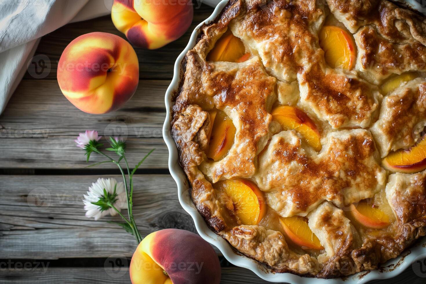 Peach cobbler in rustic style photo