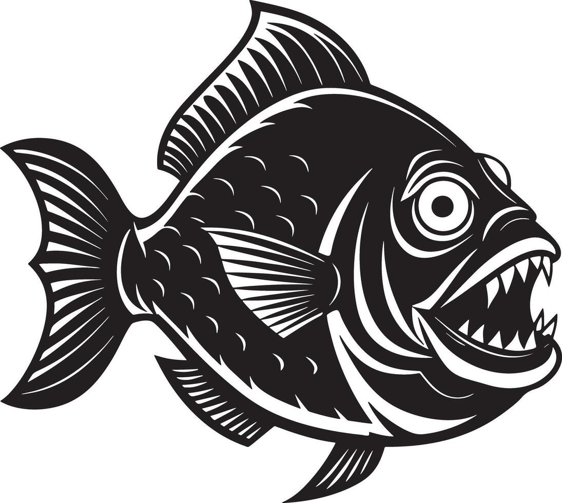 illustration of a piranha fish black and white vector
