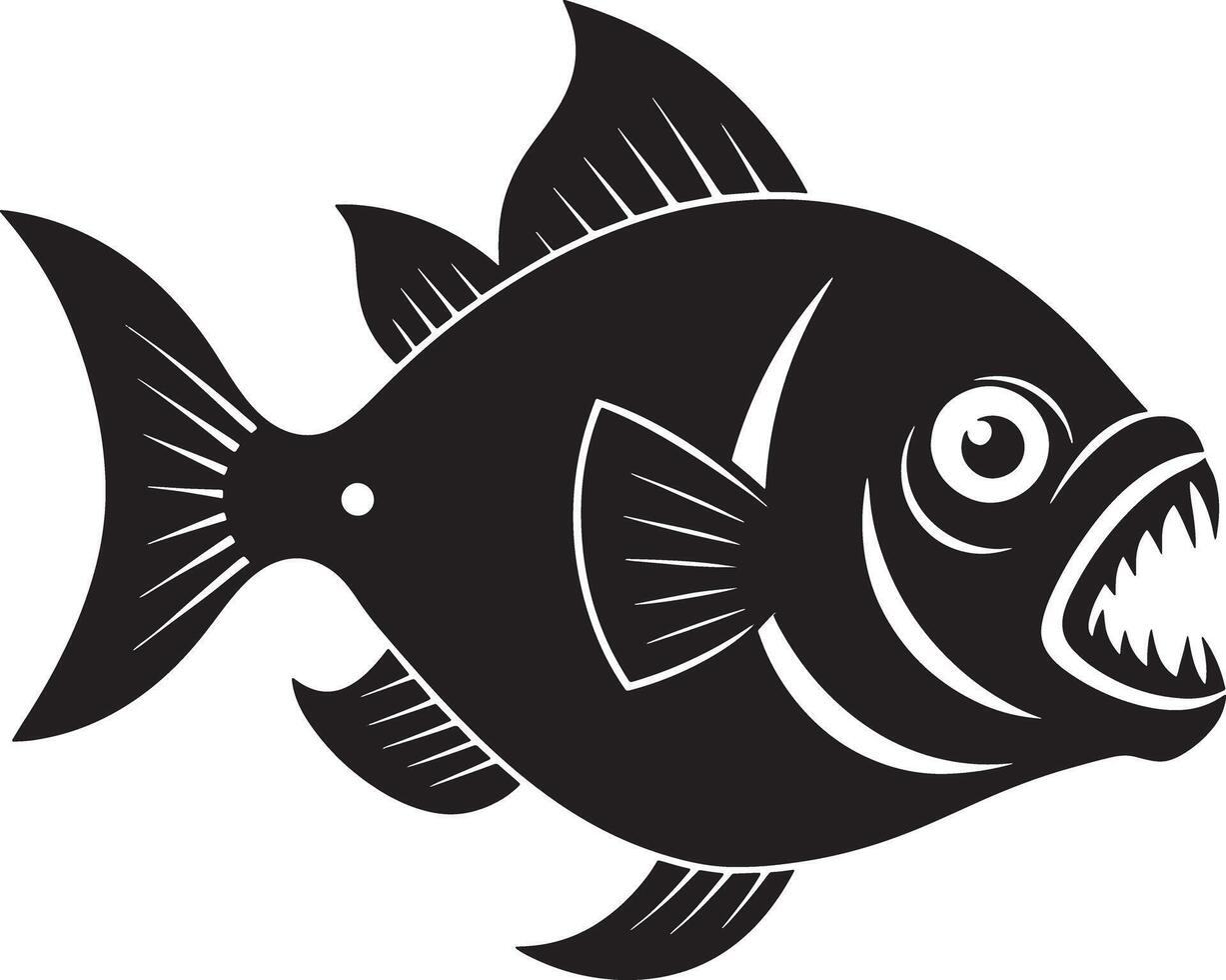 illustration of a piranha fish black and white vector