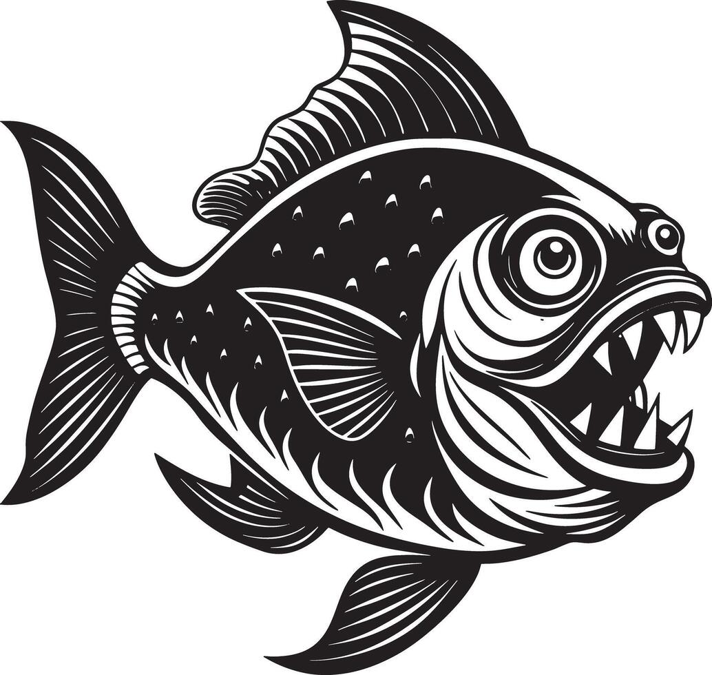 illustration of a piranha fish black and white vector