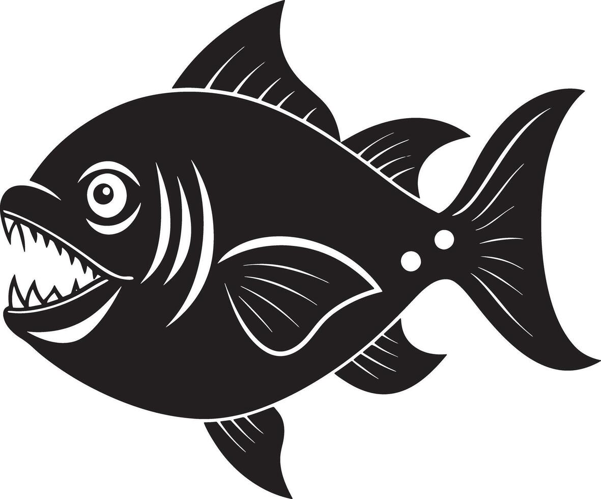 illustration of a piranha fish black and white vector