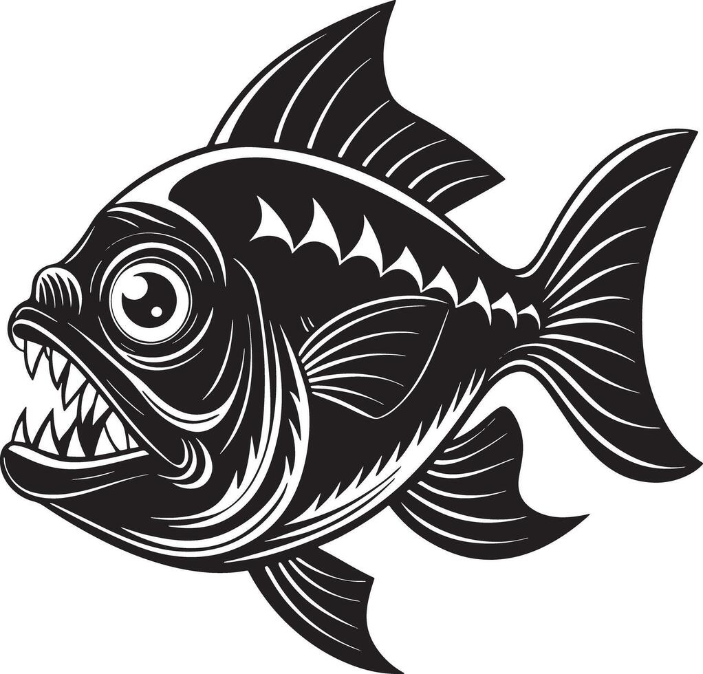 illustration of a piranha fish black and white vector