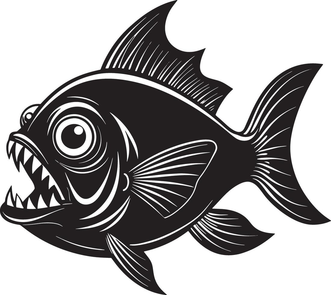 illustration of a piranha fish black and white vector