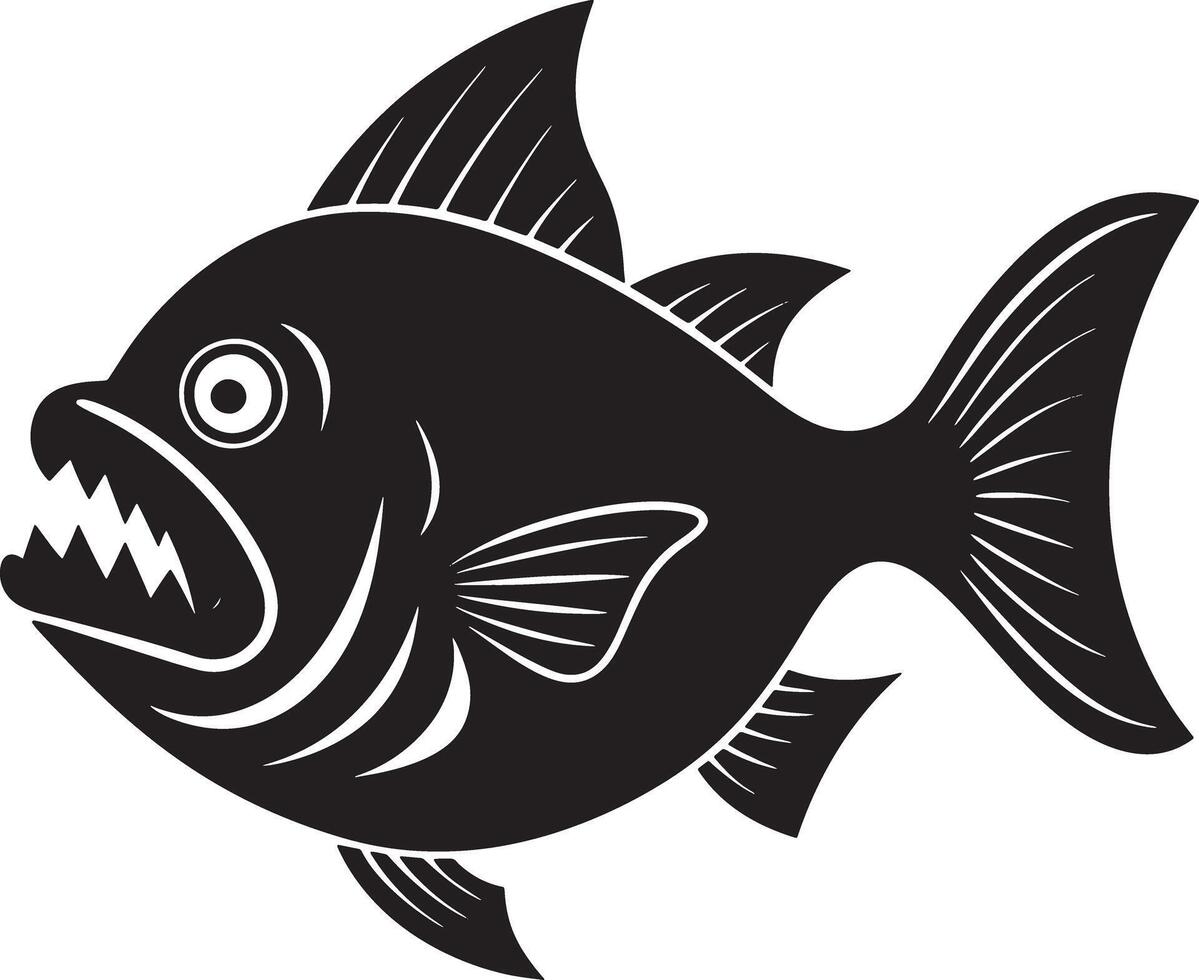 illustration of a piranha fish black and white vector