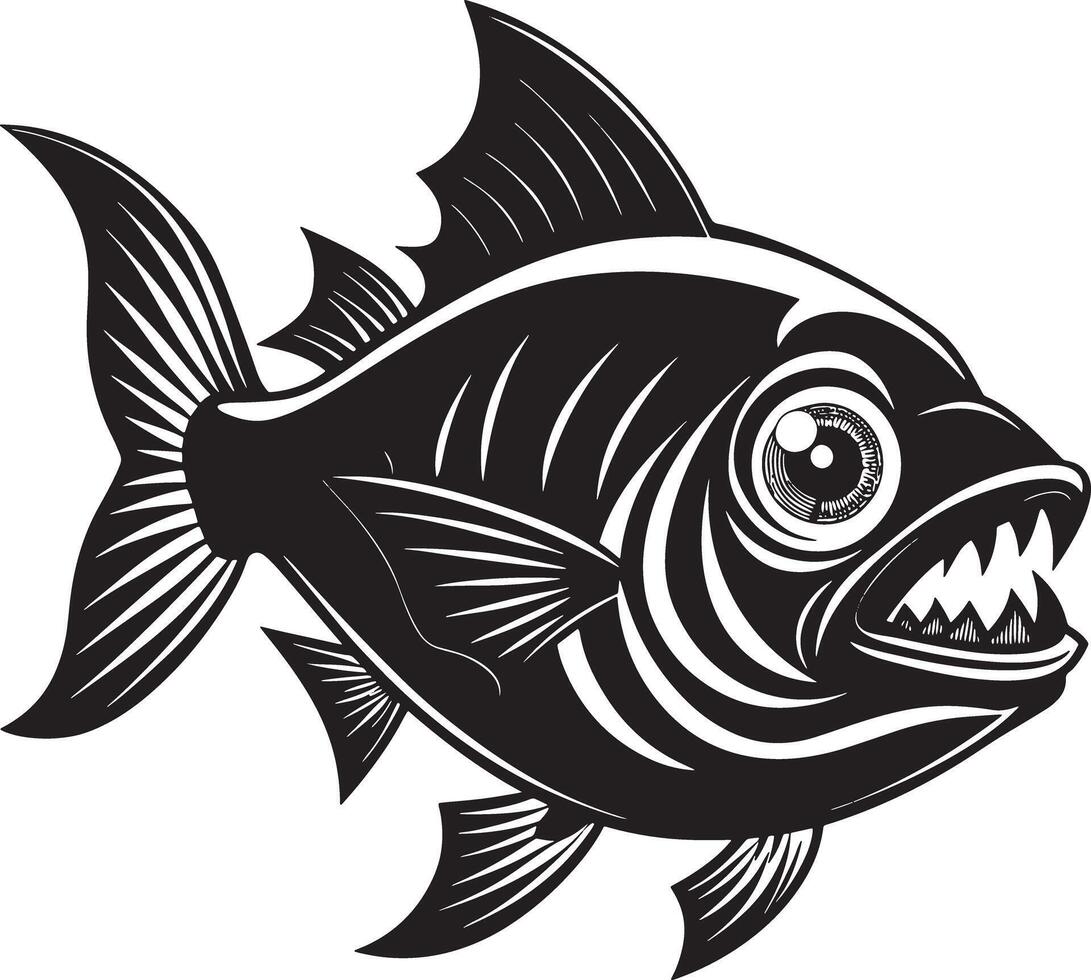 illustration of a piranha fish black and white vector