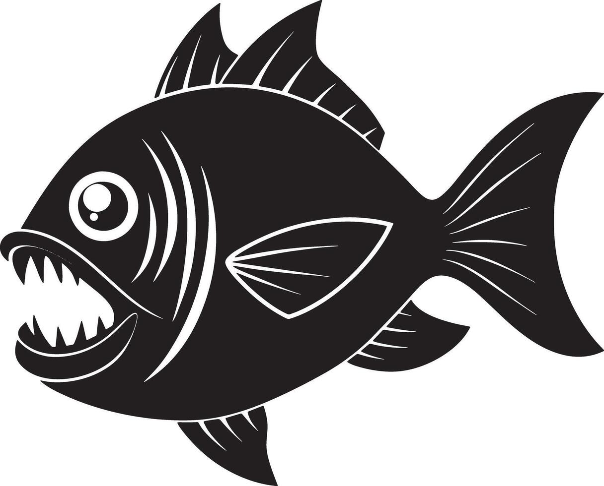 illustration of a piranha fish black and white vector