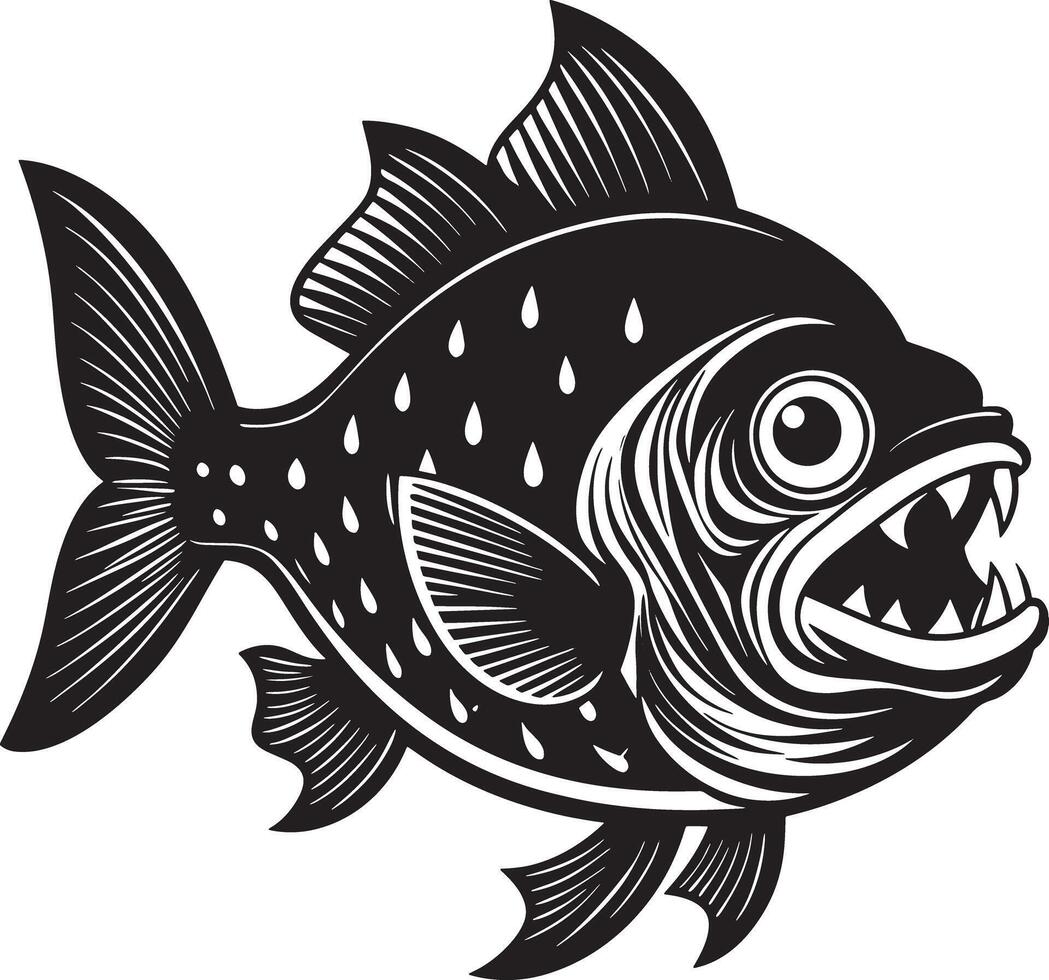 illustration of a piranha fish black and white vector