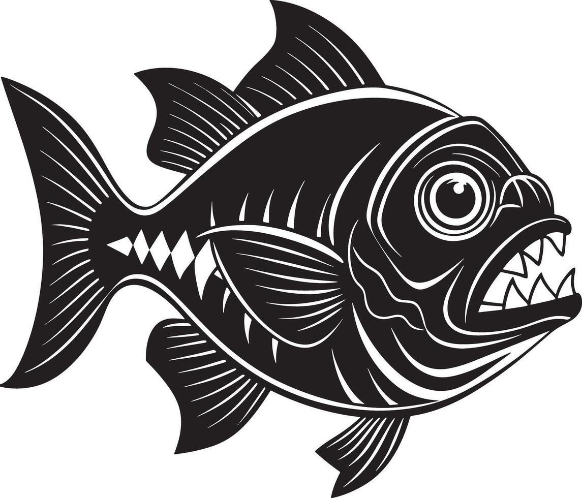 illustration of a piranha fish black and white vector