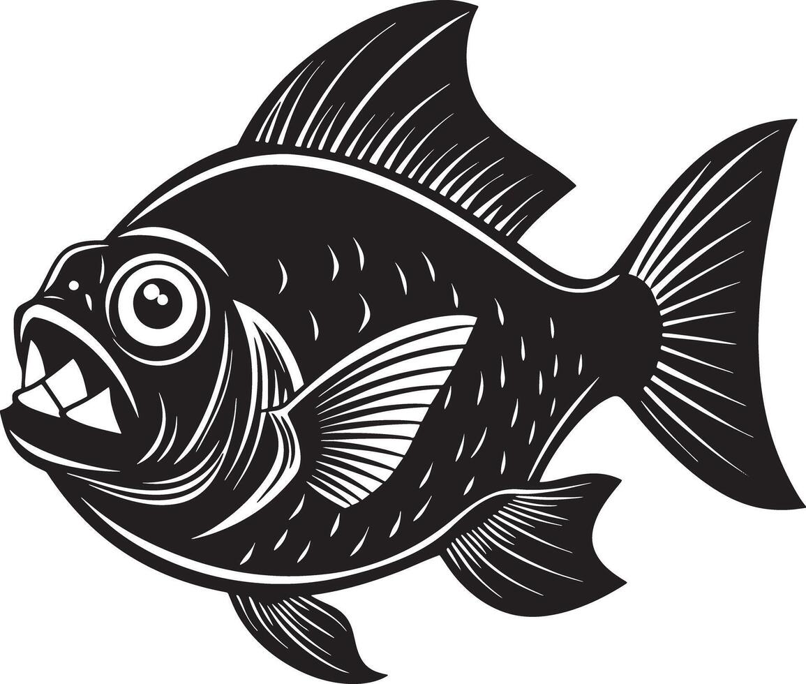 illustration of a piranha fish black and white vector