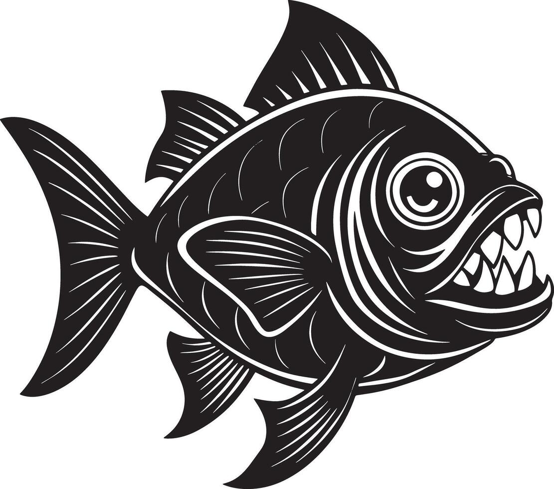 illustration of a piranha fish black and white vector