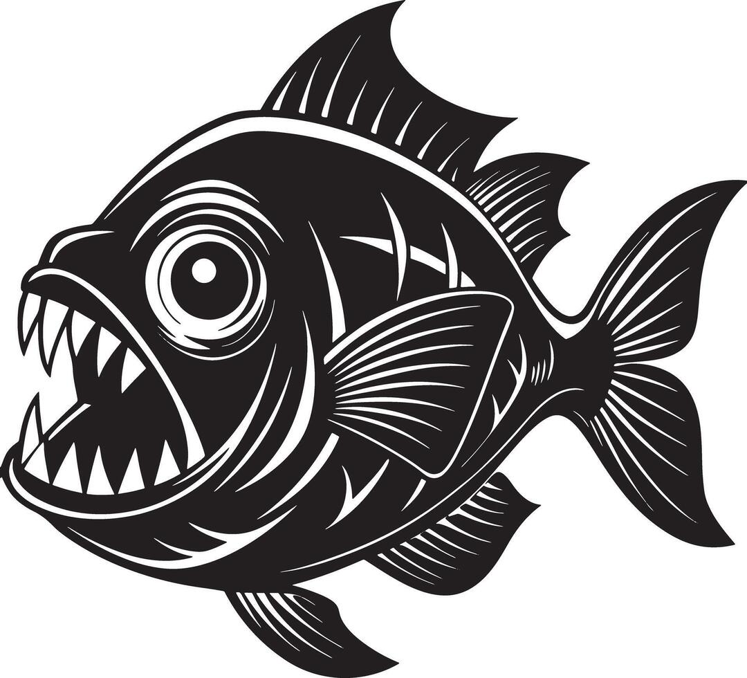 illustration of a piranha fish black and white vector