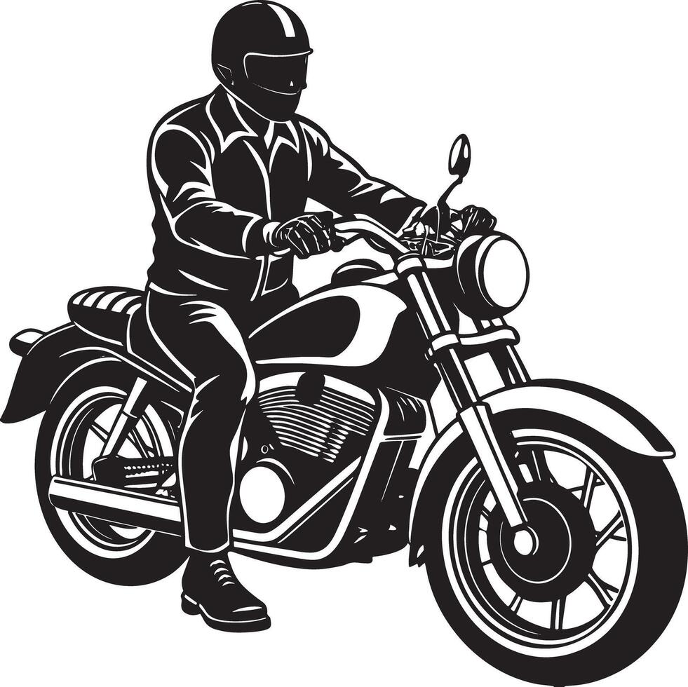 silhouette of a person riding a motorcycle illustration black and white vector