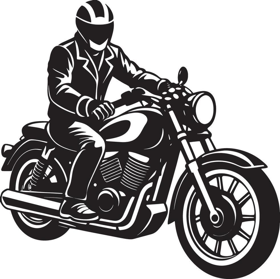 silhouette of a person riding a motorcycle illustration black and white vector