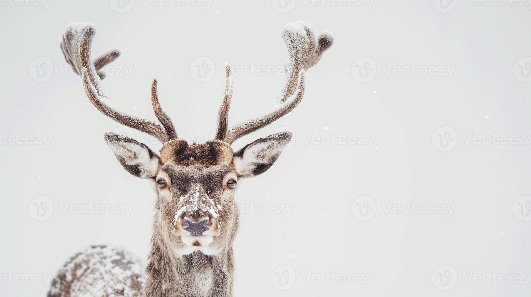 Close-up of a deer with antlers in a snowy landscape. Concept of winter, wildlife, snow, deer photo