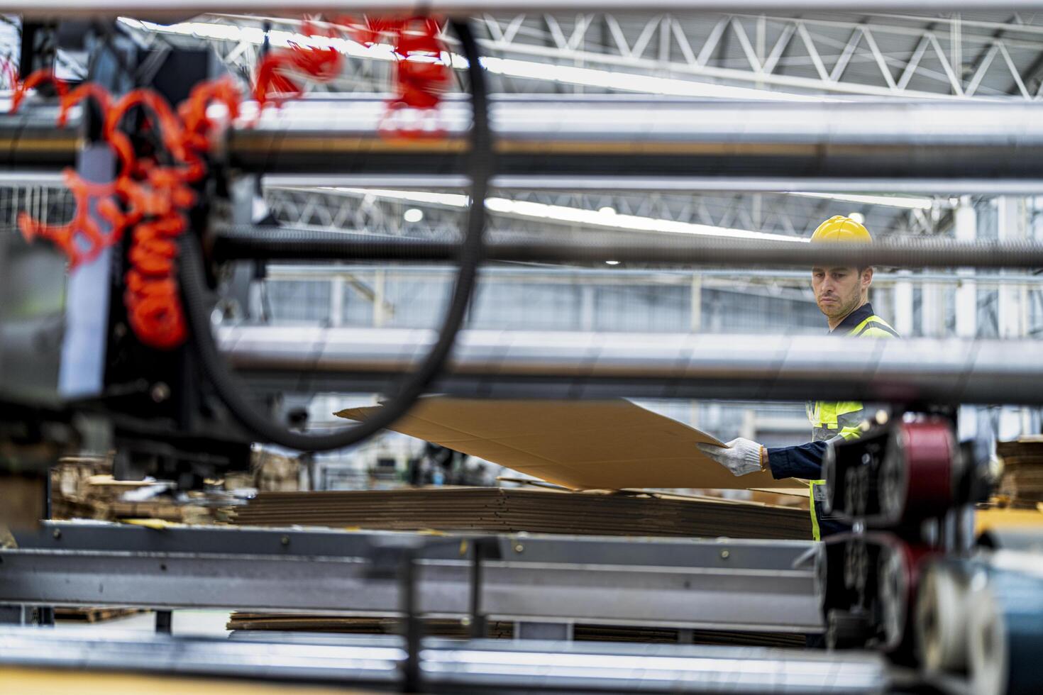 technician engineers checking the process on Heavy machine. mechanical engineering team production. Industry manufacturing. Worker holding tablet and folde. High technology production. photo