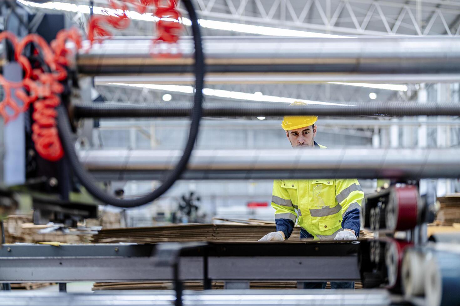 technician engineers checking the process on Heavy machine. mechanical engineering team production. Industry manufacturing. Worker holding tablet and folde. High technology production. photo